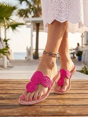 NIBox Jack Rogers Jacks Crochet Flat Sandals in Fuchsia Pink Size 10